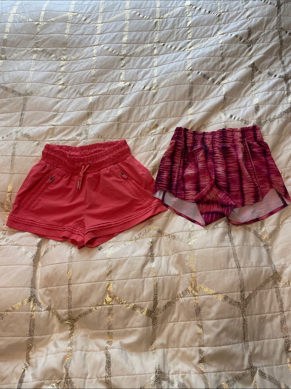 Athleta Coral and Pink Patterned Girls' Athletic Shorts Duo
